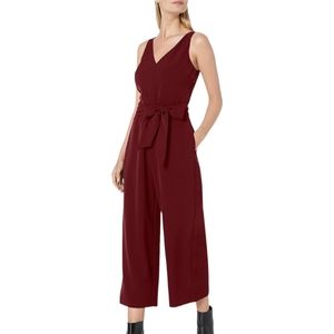 NWT Sam Edelman Red Wine Seeveless V Neck Belted Wide Leg Crop Jumpsuit